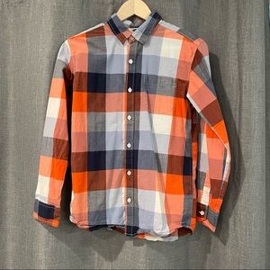 Orange and Blue Plaid Button-up Shirt